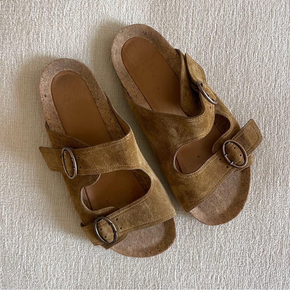 Sezane Sydney Low Mules Suede Buckle Sandals Size 41